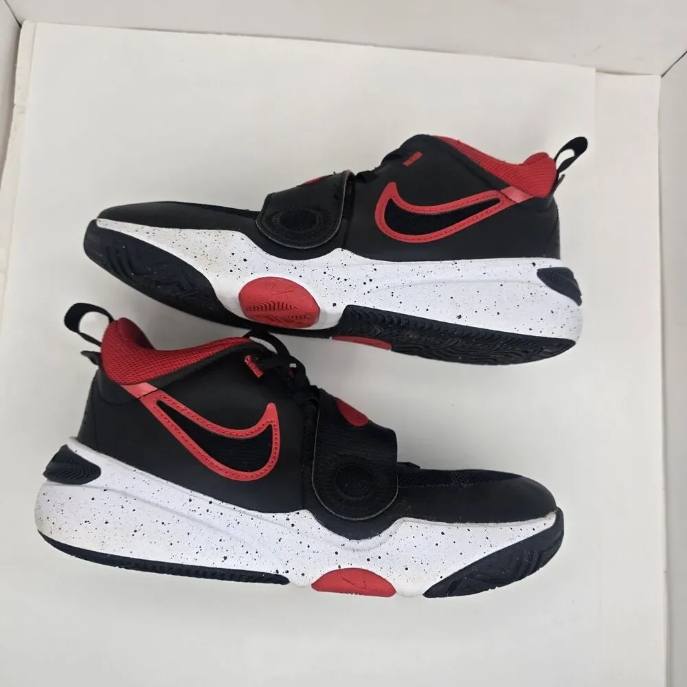 Nike Kids' 5Y Team Hustle D 11 Basketball Shoes Hook & Loop Strap Black Red